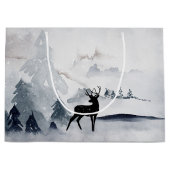 Grand Sac Cadeau Aquarelle gris rustique de rennes d'hiver (Devant)