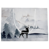 Grand Sac Cadeau Aquarelle gris rustique de rennes d'hiver (Dos)