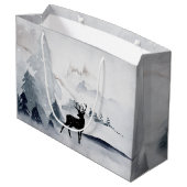 Grand Sac Cadeau Aquarelle gris rustique de rennes d'hiver (Dos Angle)