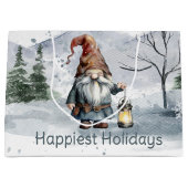 Grand Sac Cadeau Aquarelle hiver Gnome de Noël (Devant)