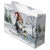 Grand Sac Cadeau Aquarelle hiver Gnome de Noël (Devant Angle)