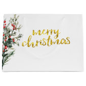 Grand Sac Cadeau Aquarelle Holly Berry Vert (Devant)