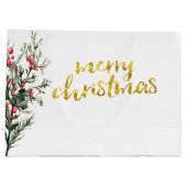 Grand Sac Cadeau Aquarelle Holly Berry Vert (Dos)