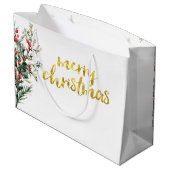 Grand Sac Cadeau Aquarelle Holly Berry Vert (Dos Angle)