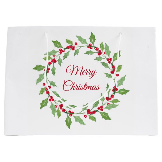 Grand Sac Cadeau Aquarelle Holly Wreath (Devant)