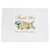 Grand Sac Cadeau Aquarelle Jaune Floral Or Élégant Merci (Devant)