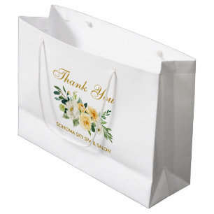 Grand Sac Cadeau Aquarelle Jaune Floral Or Élégant Merci