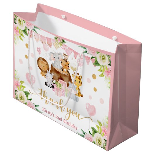 Grand Sac Cadeau Aquarelle Jungle Safari Animaux Floral Anniversair (Devant Angle)