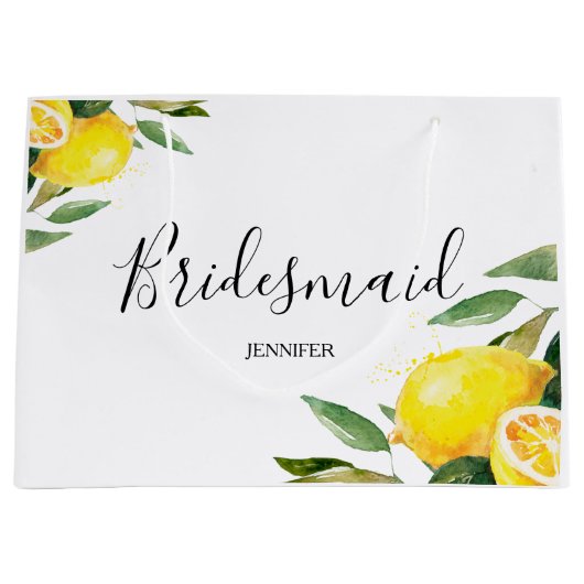 Grand Sac Cadeau Aquarelle Lemon et Feuille Bridesmaid (Devant)
