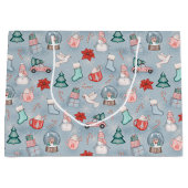 Grand Sac Cadeau Aquarelle mignonne bleue Whimsical Noël (Devant)