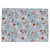 Grand Sac Cadeau Aquarelle mignonne bleue Whimsical Noël (Dos)