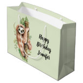 Grand Sac Cadeau Aquarelle mignonne Sloth & Feuilles tropicaux Anni (Dos Angle)