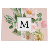 Grand Sac Cadeau Aquarelle moderne Fleurs roses Monogrammes (Devant)