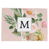 Grand Sac Cadeau Aquarelle moderne Fleurs roses Monogrammes (Dos)