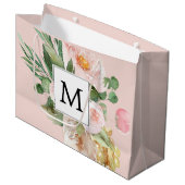 Grand Sac Cadeau Aquarelle moderne Fleurs roses Monogrammes (Devant Angle)