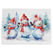 Grand Sac Cadeau Aquarelle Noël Neige (Devant)