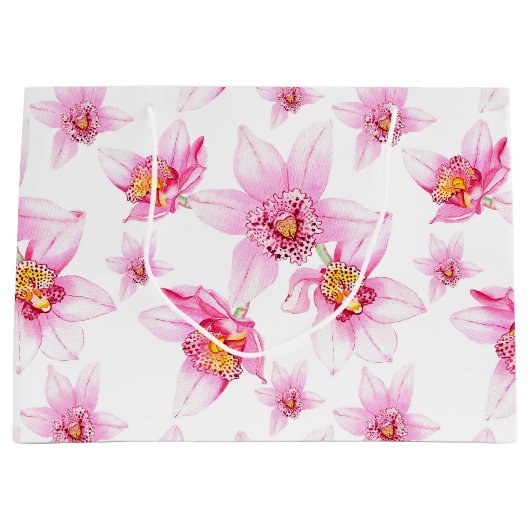 Grand Sac Cadeau Aquarelle Orchidées Design 15 (Devant)