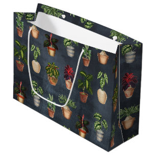 Grand Sac Cadeau Aquarelle Pointe Plante Terracotta Pots Rustique