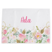 Grand Sac Cadeau Aquarelle rose et or Florale (Devant)