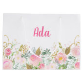 Grand Sac Cadeau Aquarelle rose et or Florale (Dos)