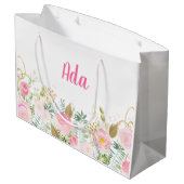 Grand Sac Cadeau Aquarelle rose et or Florale (Dos Angle)