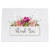 Grand Sac Cadeau Aquarelle rose Fête des mariées florale (Devant)