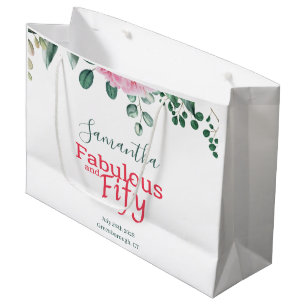 Grand Sac Cadeau Aquarelle rose Floral 50e fête d'anniversaire Fave