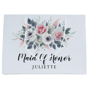 Grand Sac Cadeau Aquarelle Rose Floral Bleu Maid Of Honor