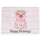 Grand Sac Cadeau Aquarelle rose mignonne Cochon Anniversaire (Devant)