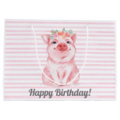 Grand Sac Cadeau Aquarelle rose mignonne Cochon Anniversaire (Dos)