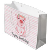 Grand Sac Cadeau Aquarelle rose mignonne Cochon Anniversaire (Dos Angle)