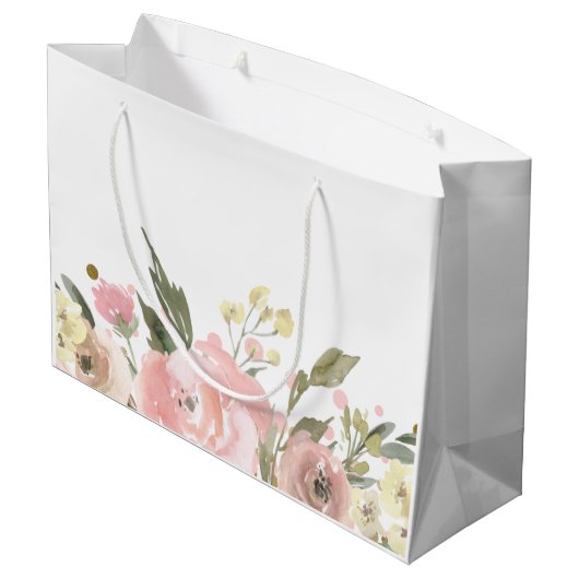 Grand Sac Cadeau Aquarelle rose or Floral (Dos Angle)