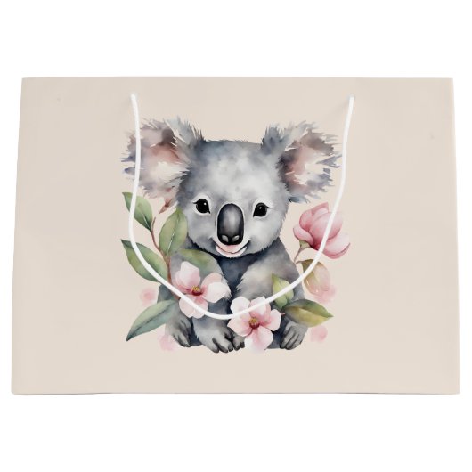 Grand Sac Cadeau Aquarelle rose Ours Koala (Devant)