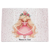 Grand Sac Cadeau Aquarelle rose princesse Anniversaire (Devant)