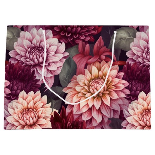 Grand Sac Cadeau Aquarelle Rouge rose Dahlia Motif Design (Devant)