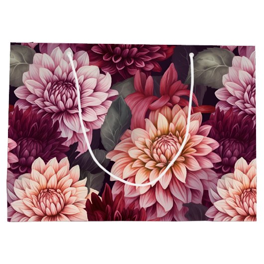 Grand Sac Cadeau Aquarelle Rouge rose Dahlia Motif Design (Dos)