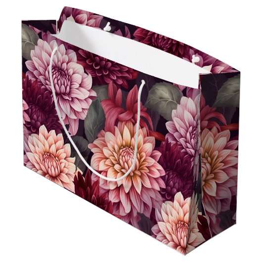 Grand Sac Cadeau Aquarelle Rouge rose Dahlia Motif Design (Dos Angle)