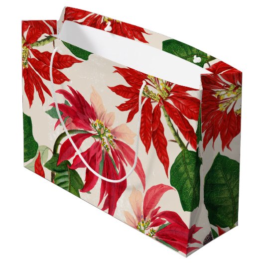 Grand Sac Cadeau Aquarelle rouge rustique Poinsettia Flore Verdure (Dos Angle)