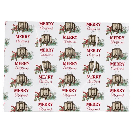 Grand Sac Cadeau Aquarelle rustique Berries à pin de Noël (Dos)