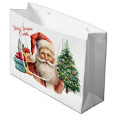 Grand Sac Cadeau Aquarelle Santa Claus Ajouter Nom Cute (Devant Angle)