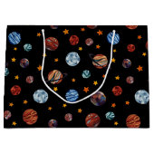 Grand Sac Cadeau Aquarelle spatiale Planètes et étoiles (Devant)