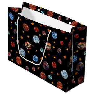 Grand Sac Cadeau Aquarelle spatiale Planètes et étoiles