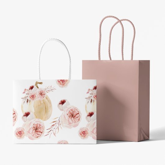 Grand Sac Cadeau Aquarelle tendance Citrouille et fleurs | Automne