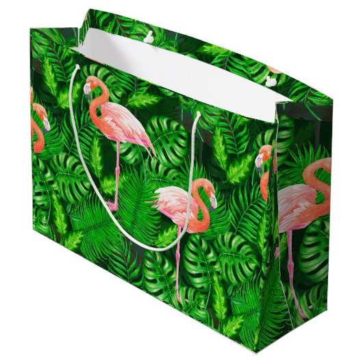 Grand Sac Cadeau Aquarelle tropicale Flamant rose (Dos Angle)