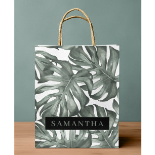 Grand Sac Cadeau Aquarelle tropicale Oasis moderne Feuille Motif