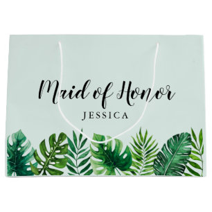 Grand Sac Cadeau Aquarelle Tropicale Verte Feuilles Maid Of Honor
