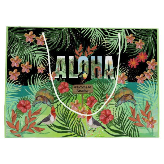Grand Sac Cadeau Aquarelle Unique Vibrante Aloha Paradis Tropical (Dos)