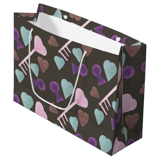 Grand Sac Cadeau Aquarelle Valentines Day Skeleton Keys (Devant Angle)