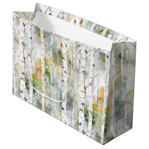 Grand Sac Cadeau Aquarelle verte écorce de bouleau