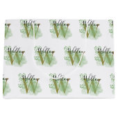 Grand Sac Cadeau Aquarelle verte personnalisée et initiale florale (Devant)